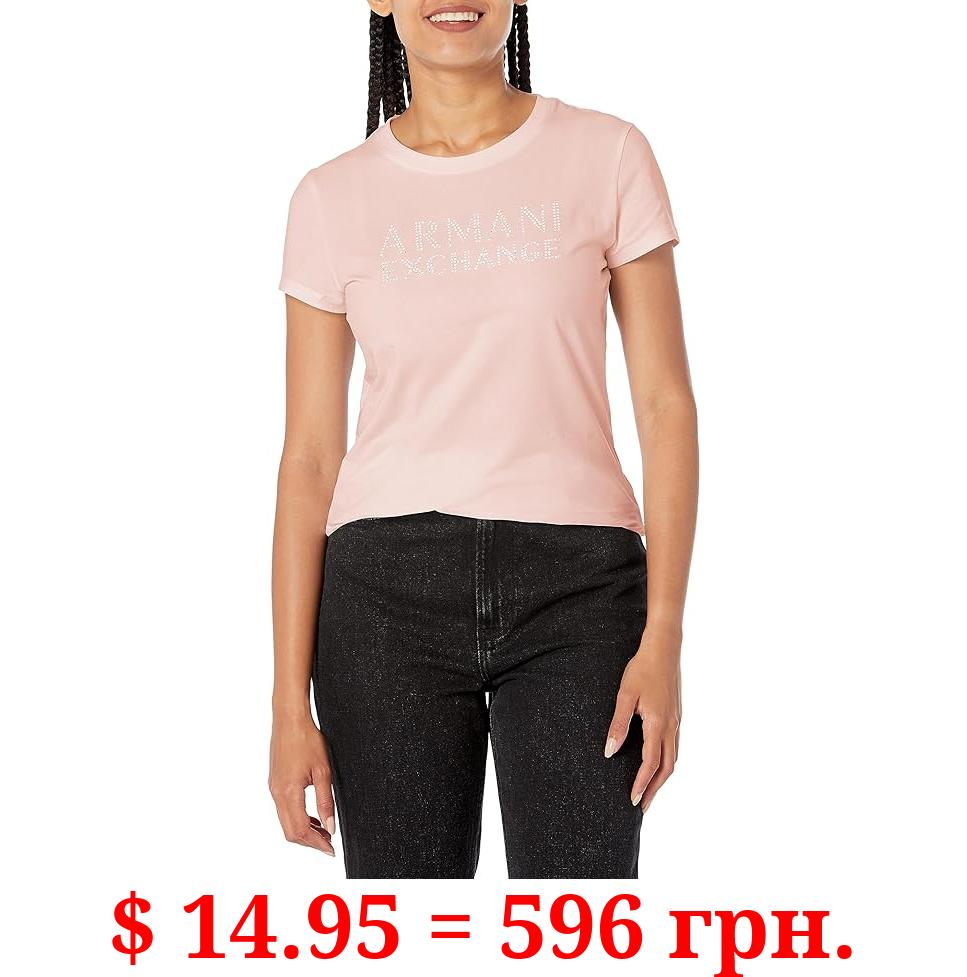 Emporio Armani Women's Stretch Cotton Embellished Logo Fitted Tee