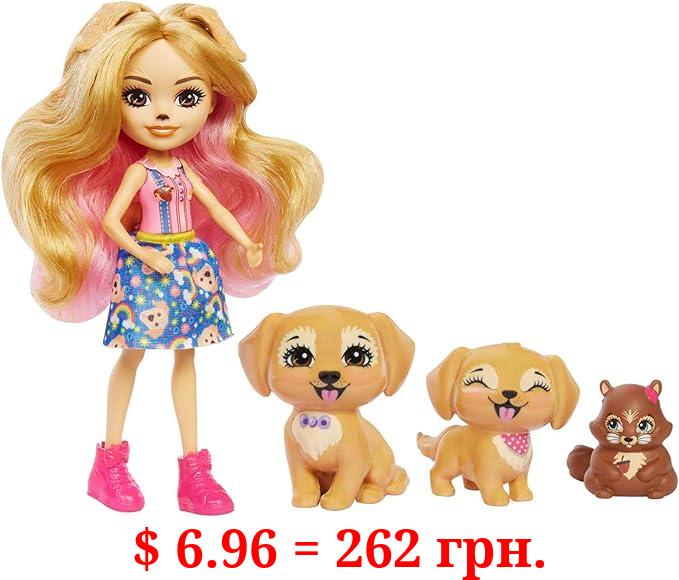 Enchantimals Family Toy Set, Gerika Golden Retriever Doll (6-in) with 3 Animal Figures, Great Gift for Kids Ages 4Y+