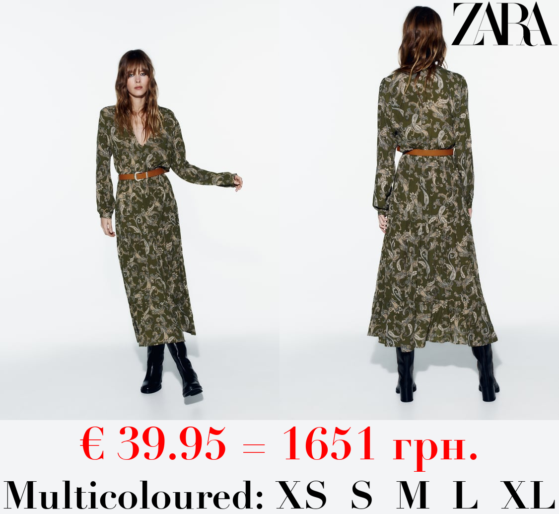 BELTED PAISLEY PRINT MIDI DRESS