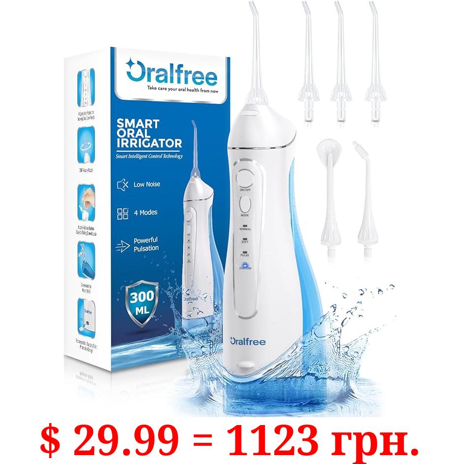 Water Dental Flosser Cordless for Teeth Cleaning - 4 Modes Oral Irrigator 300ML Braces Flossers Cleaner, Rechargeable Portable IPX7 Waterproof Powerful Battery for Travel Home