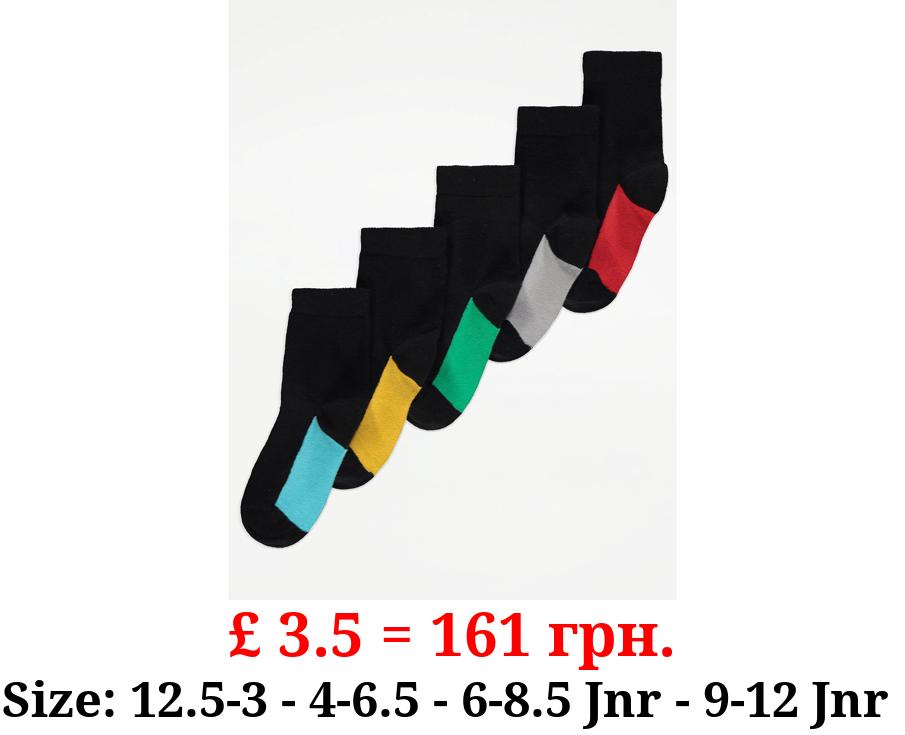 Black Contrast Footbed Cotton Rich Socks 5 Pack