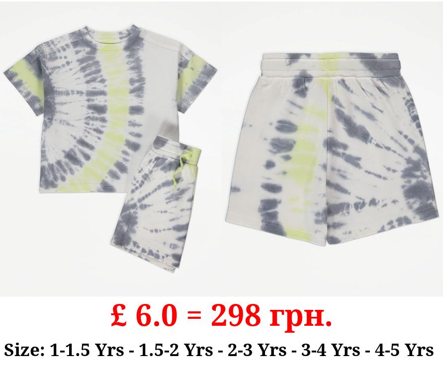Grey Tie Dye Short Sleeve T-Shirt and Shorts Outfit