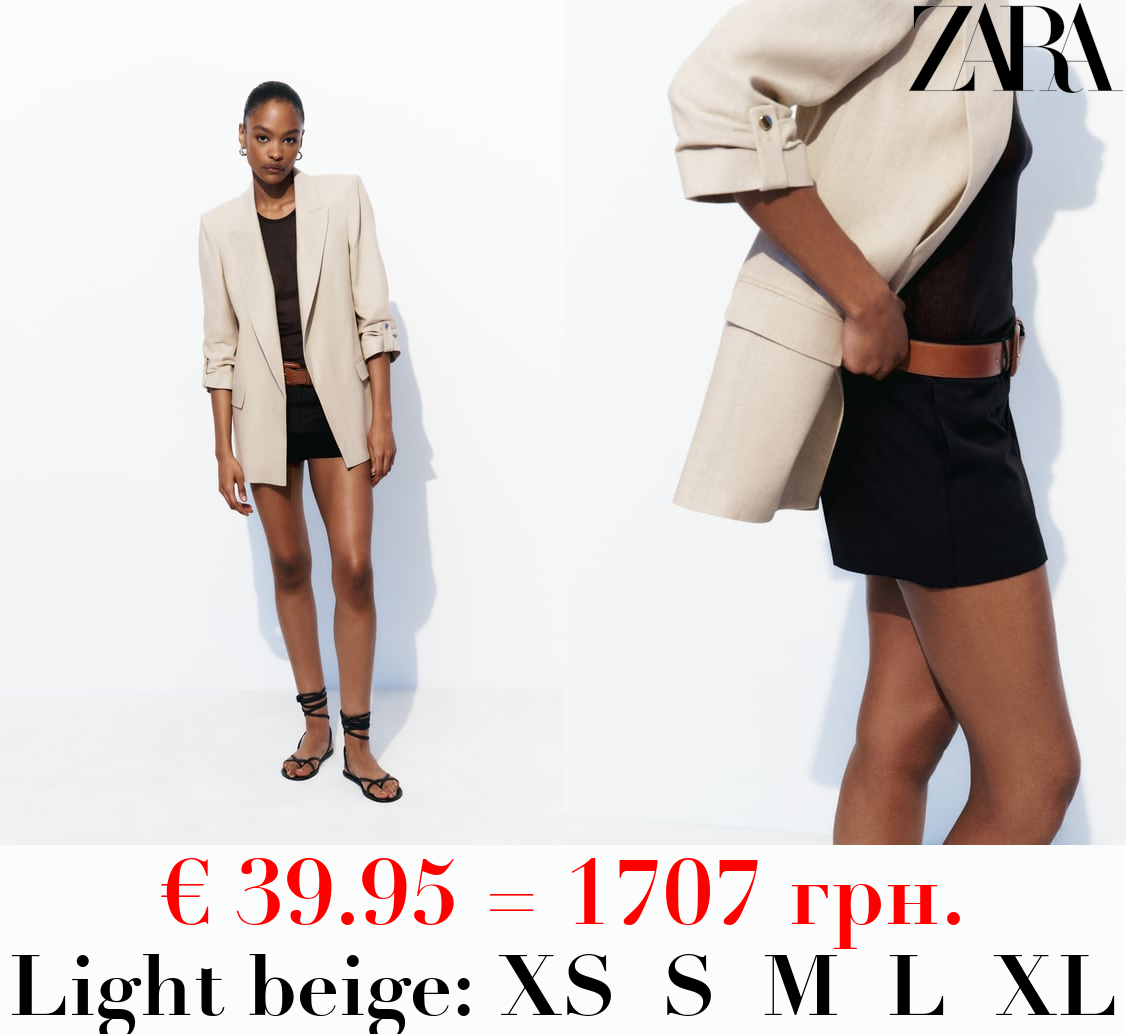 LINEN BLEND ROLL-UP SLEEVE OPEN BLAZER