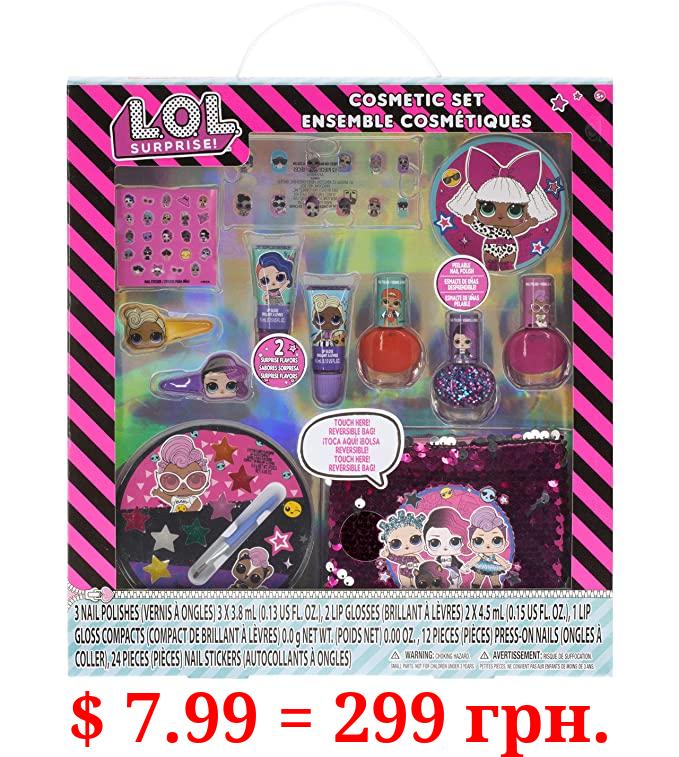 Townley Girl L.O.L Surprise Ultimate Makeover Set with over 20 Pieces, Including Lip Gloss, Nail Polish, Press-On Nails, Nail Stickers and Reversible Sequin Bag, Ages 5+