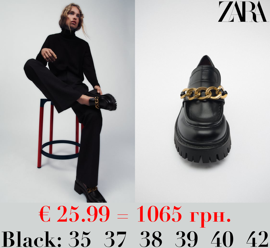 HIGH-HEEL LOAFERS WITH TRACK SOLE AND CHAIN