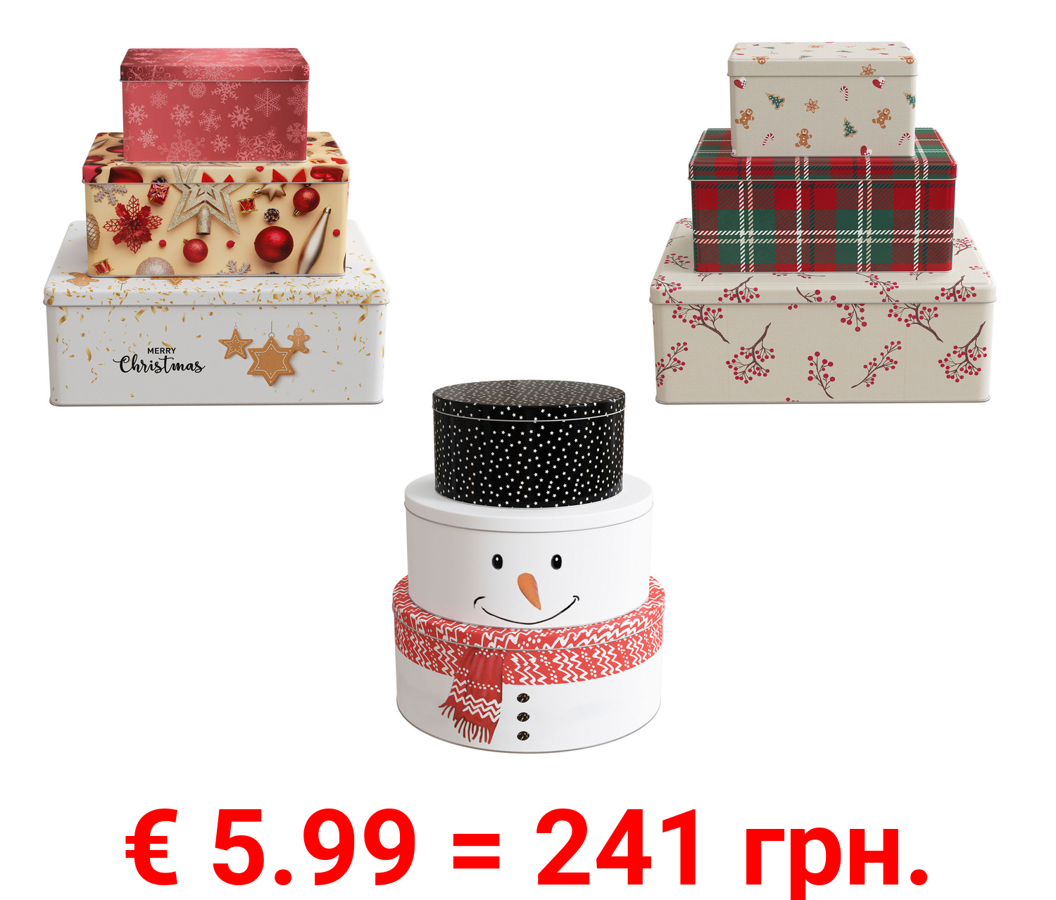 ERNESTO® Weißblech-Weihnachtsdosen-Sets, 3-teilig