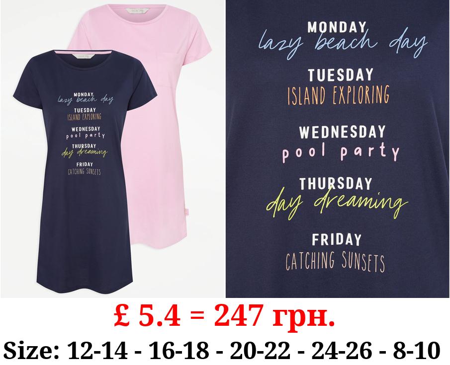 Days Of The Week Slogan Nightdresses 2 Pack