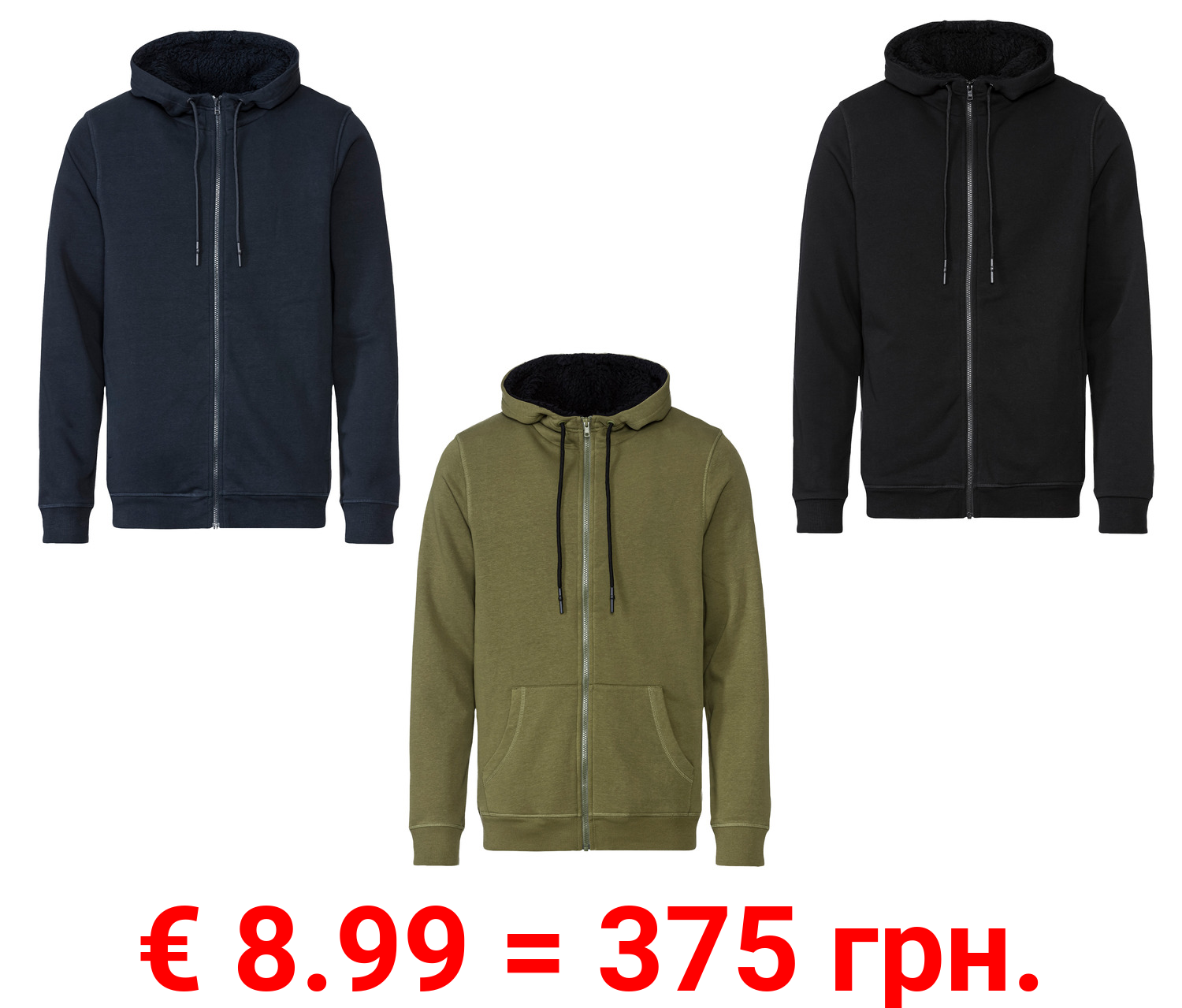 LIVERGY® Herren Gefütterte Sweatjacke mit Bündchen