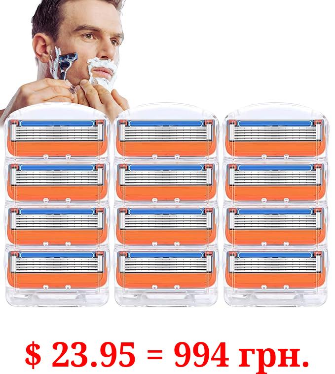 12pcs Razor Blade Shaving Razor Blade Refills for Gillette Fusion 5, Orange New Version