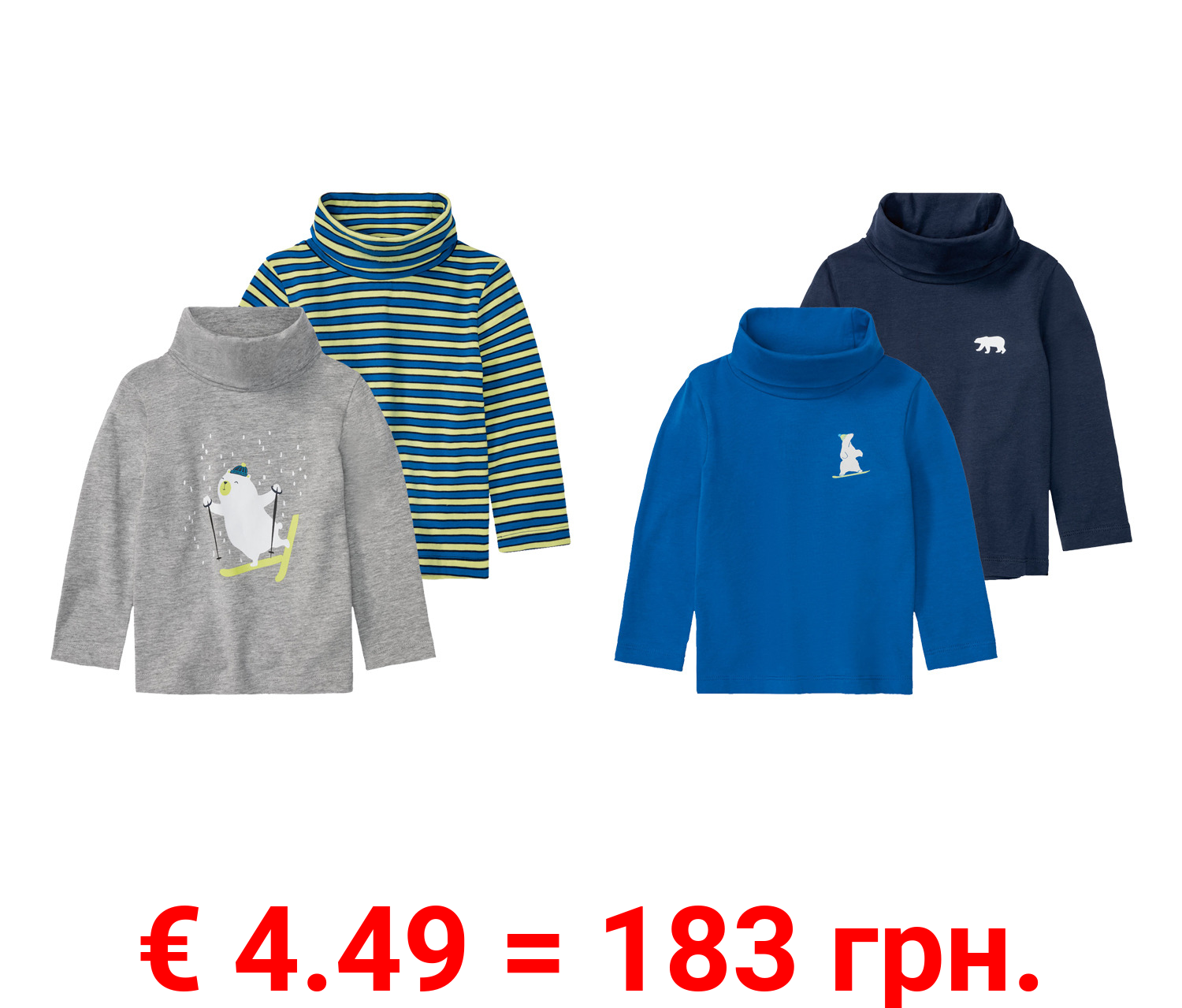 lupilu Kleinkinder Jungen Ski Rollkragenshirts, 2 Stück, mit hohem Baumwollanteil