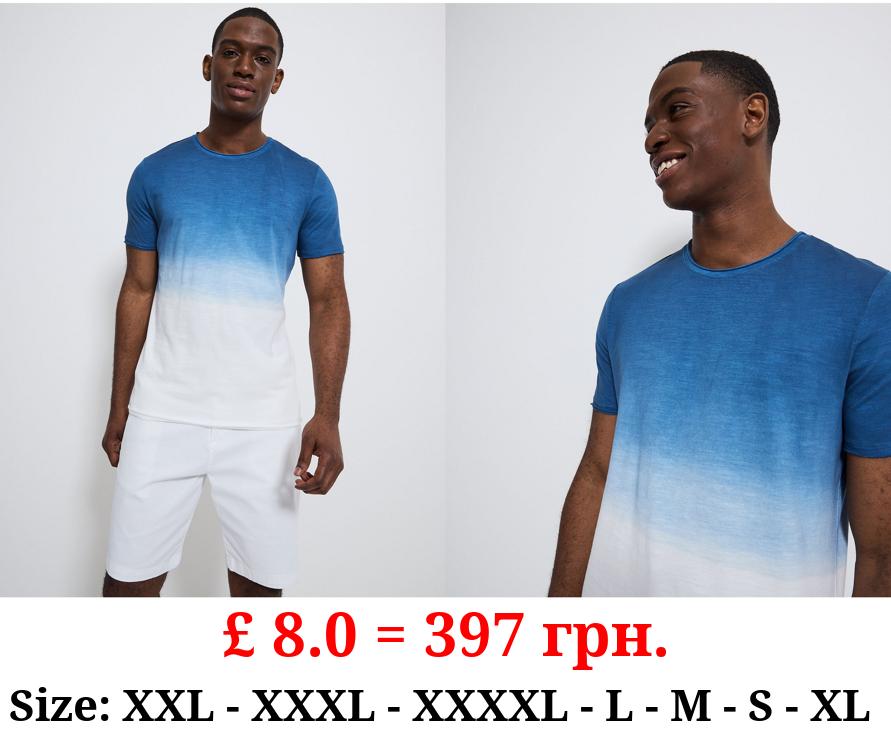 Blue Dip Dye Raw Edge T-Shirt