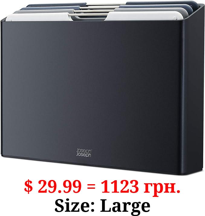 Joseph Joseph Folio 4-Piece Color coded Cutting Board Set, Slimline Case for Organized Storage, Large - Graphite