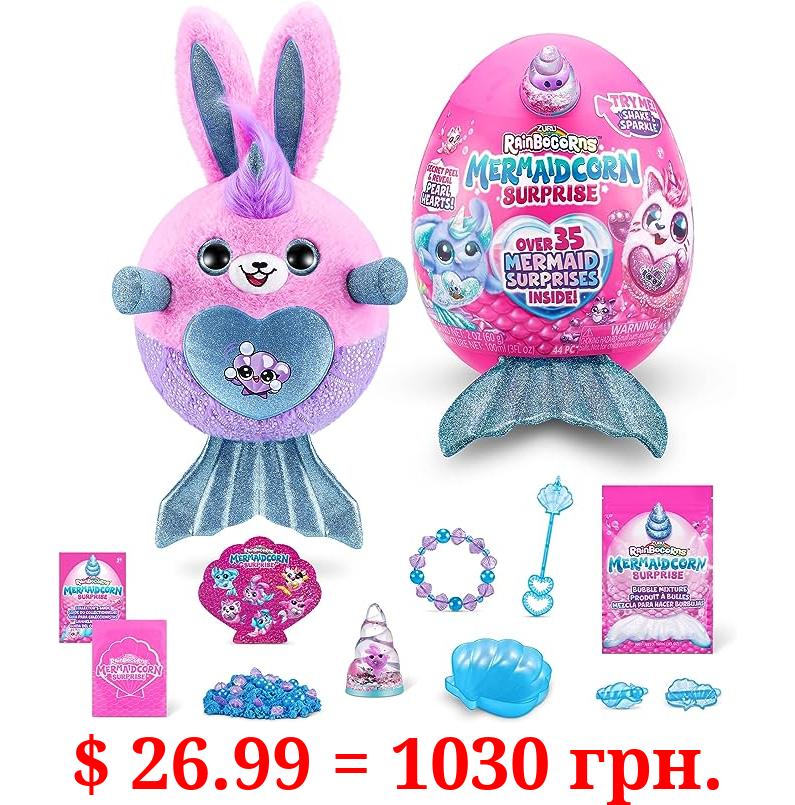 Rainbocorns Mermaidcorn (Bunny) by ZURU, Collectible Plush, Mermaid Surprises, Cuddle Plush Stuffed Animal, Surprise Egg, Stickers, Magic Sands & Bubble Mixture, for Girls 3+ Up