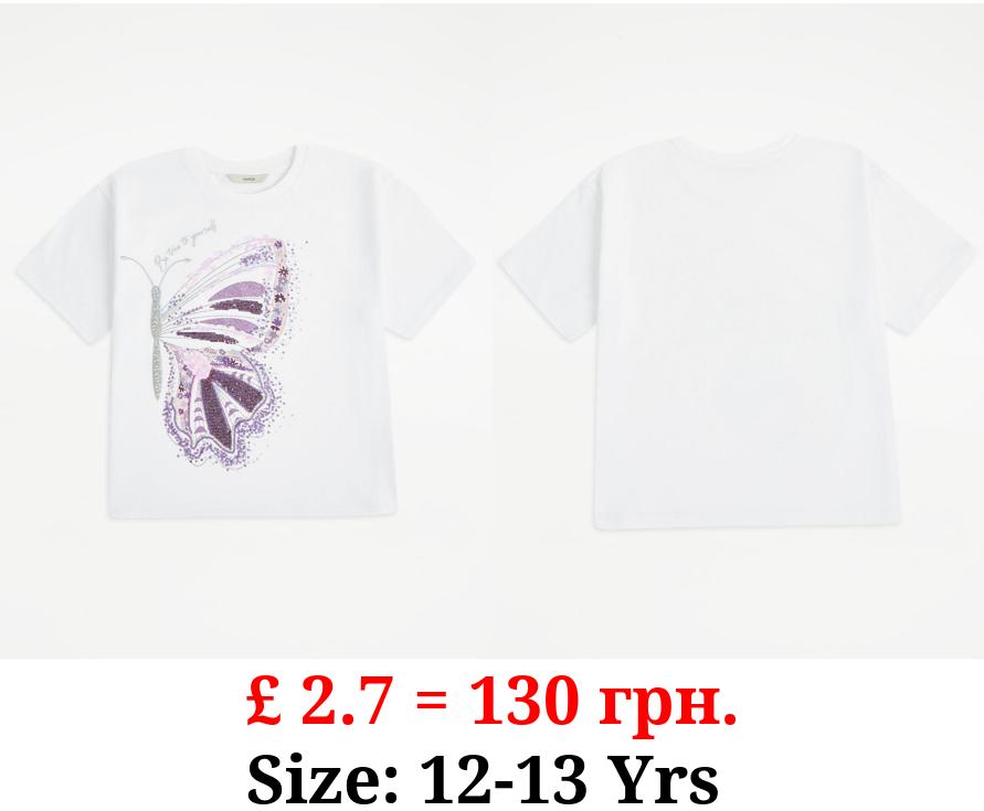 White Embellished Butterfly T-Shirt