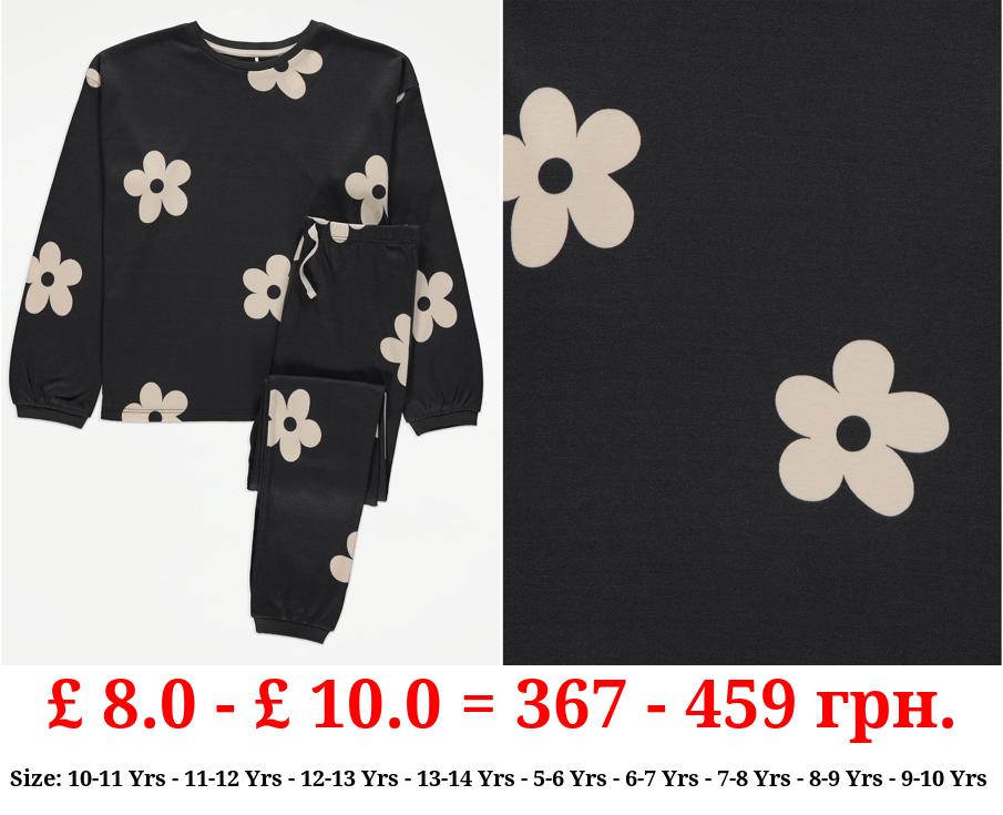 Black Floral Long Sleeve Pyjamas