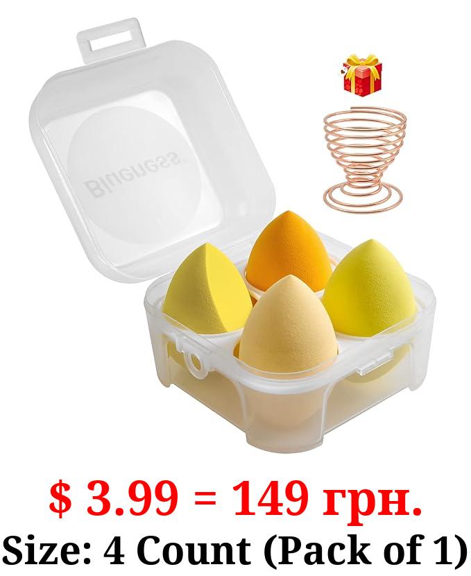 4 Pcs Makeup Sponges Blender Set - Makeup Sponges For Foundation Blender with Egg Case and 1 Holder, Flawless for Cream, Powder and Liquid (4PCS,Yellow)