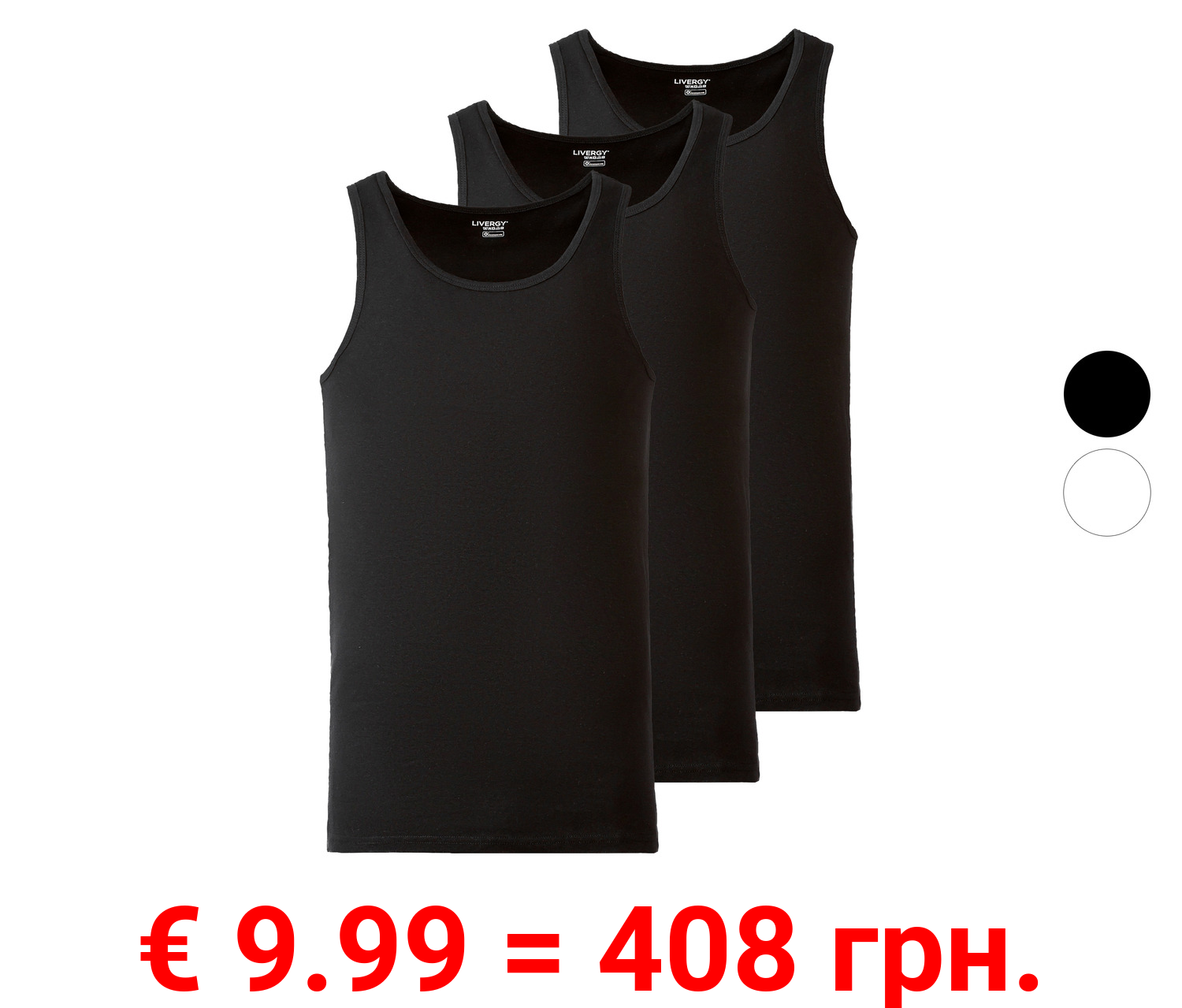 LIVERGY® Herren Feinripp-Achselhemd, 3 Stück, aus reiner Baumwolle