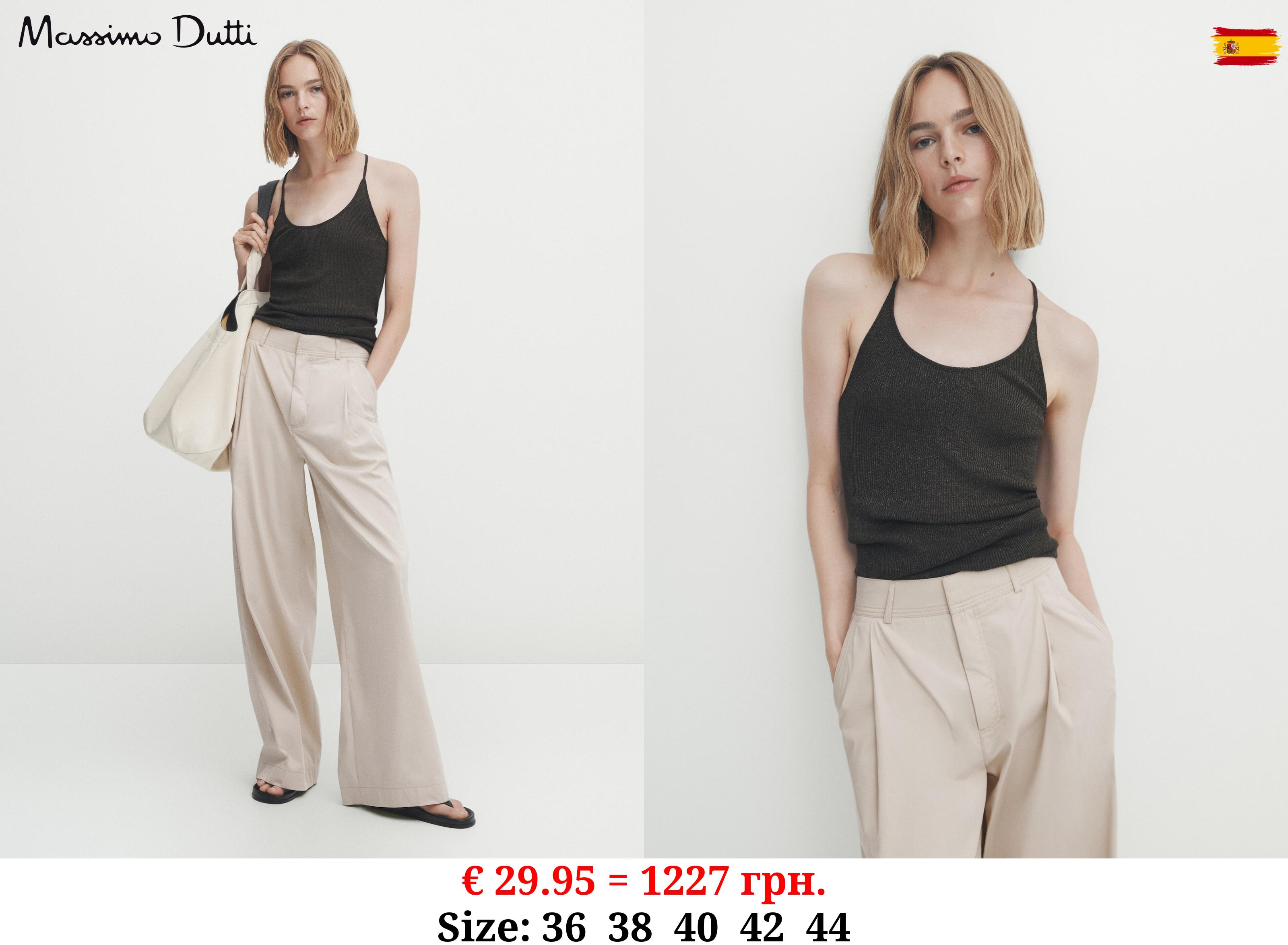Wide-leg poplin trousers with darts SAND