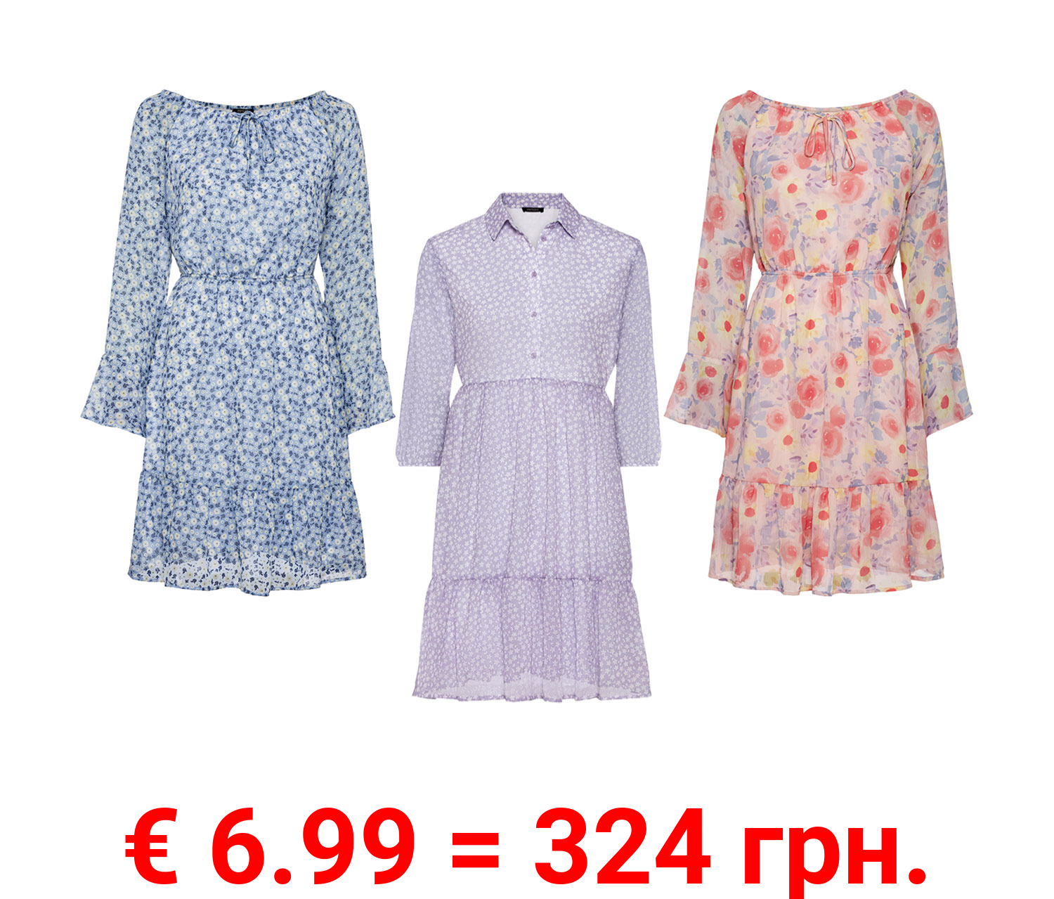 esmara® Damen Kleid, in fließender Chiffon-Qualität