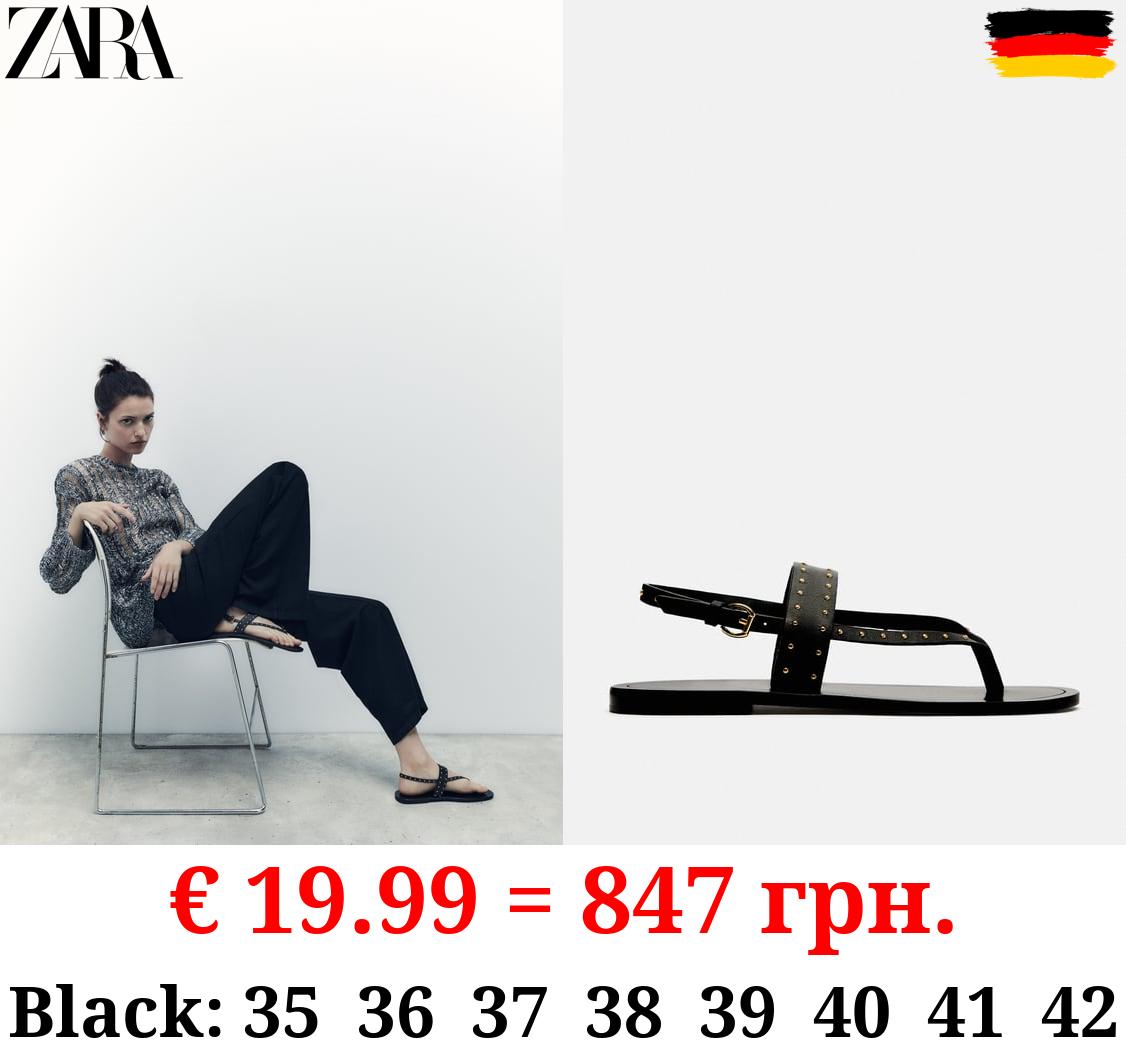 FLAT LEATHER SLIDER SANDALS WITH STUDS