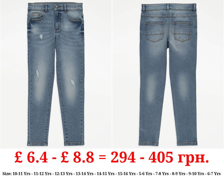 Blue Mid Wash Ripped Super Skinny Fit Jeans