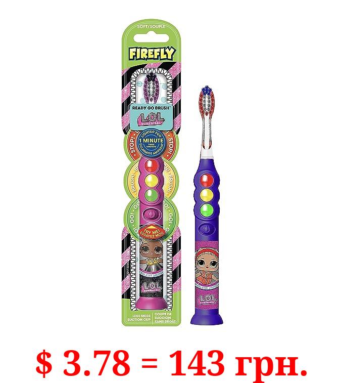 Firefly Ready Go Light Up Timer Toothbrush, L.O.L. Surprise!, Premium Soft Bristles, 1 Minute Timer, Less Mess Suction Cup, Battery Included, Easy Storage, Dentist Recommended, Ages 3+, 1 Pack