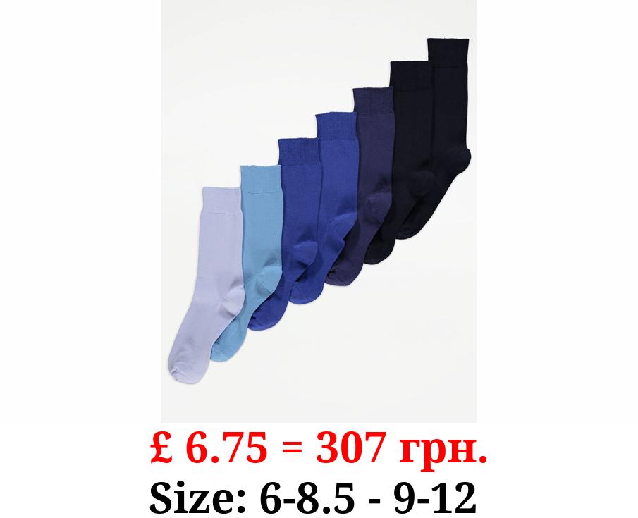 Blue Basic Jersey Ankle Socks 7 Pack