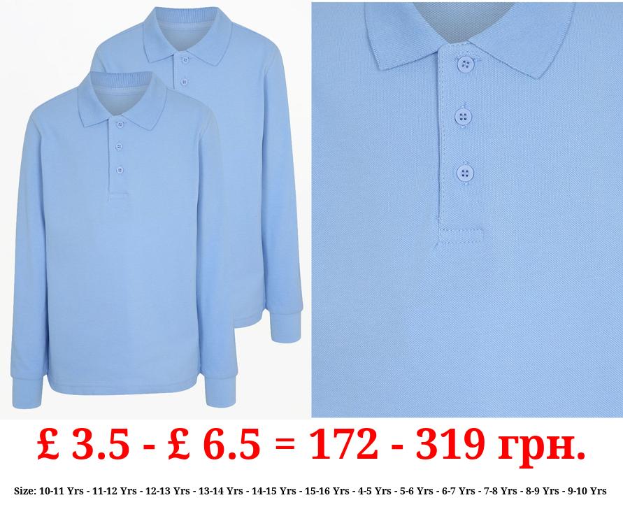 Light Blue Long Sleeve School Polo Shirts 2 Pack