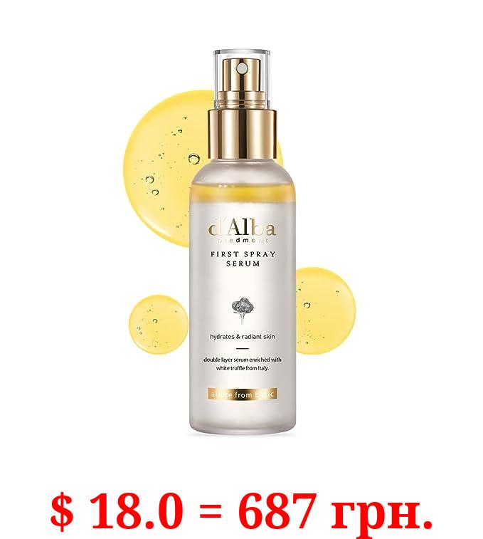 d'Alba Italian White Truffle First Spray Serum, Vegan Skincare, Hydrating Facial Mist with White Truffles, Glow Serum for Radiant Skin, All in One Care, 3.38 Fl Oz