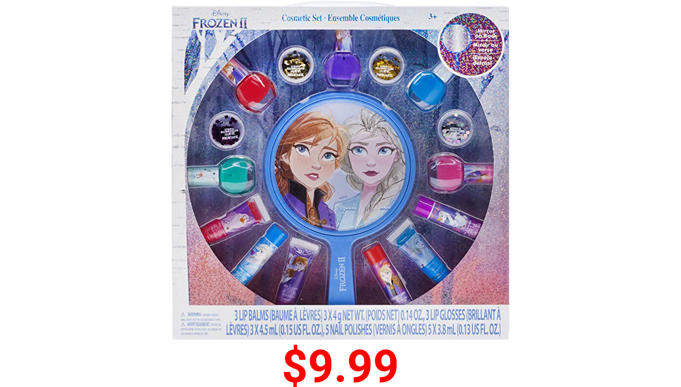 Disney Frozen 2 - Townley Girl Non-Toxic Peel-Off Natural Safe Quick Dry Nail Polish , Lip Gloss and Mirror Set for Kids Toddlers Girls, Ages 3+ (16 Pcs) Perfect for Parties, Sleepovers & Makeovers