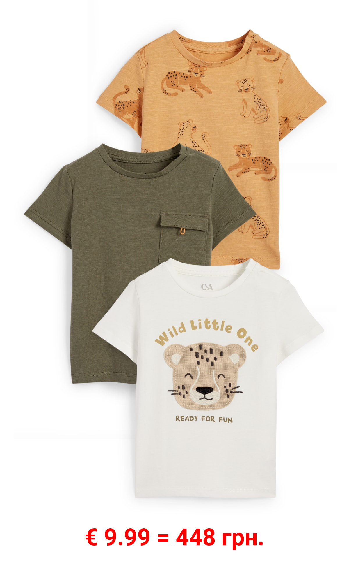 Multipack 3er - Leopard - Baby-Kurzarmshirt