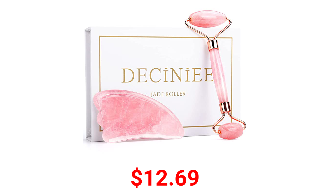 Deciniee Jade Roller and Gua Sha Set - Anti Aging Rose Quartz Face Roller Massager & Guasha Tool for Face, Eye, Neck - Natural Beauty Skin Care Tools Body Muscle Relaxing Relieve Wrinkles