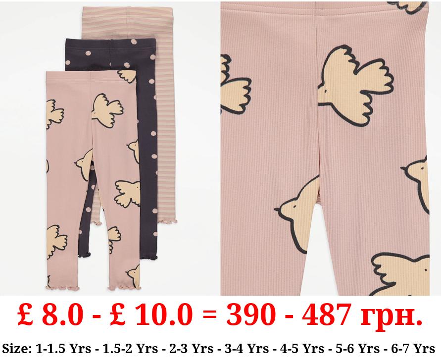 Patterned Ribbed Leggings 3 Pack