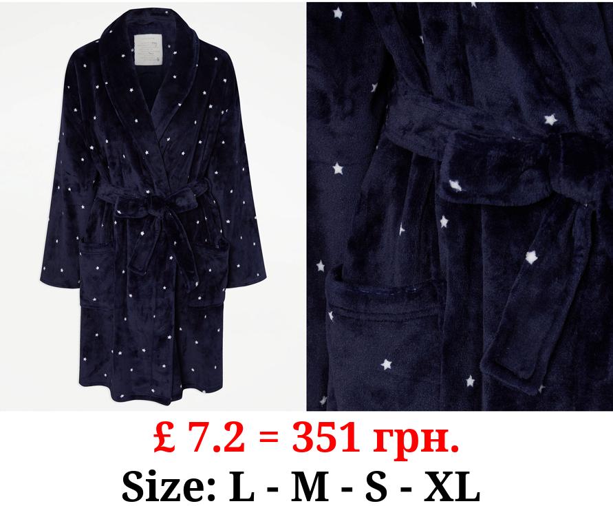 Navy Star Fleece Dressing Gown