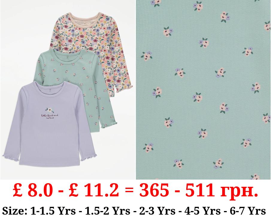Ditsy Floral Ribbed Long Sleeve Tops 3 Pack