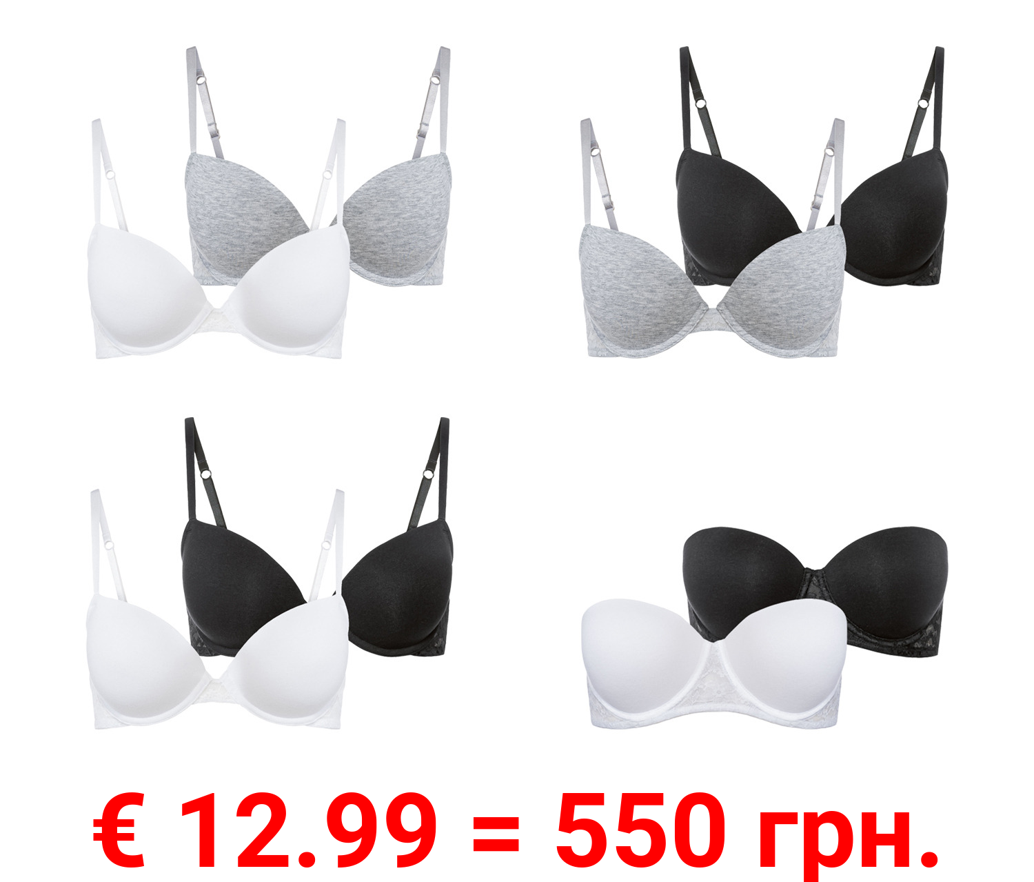 esmara® Damen Bügel BH, 2 Stück, mit Spitze
