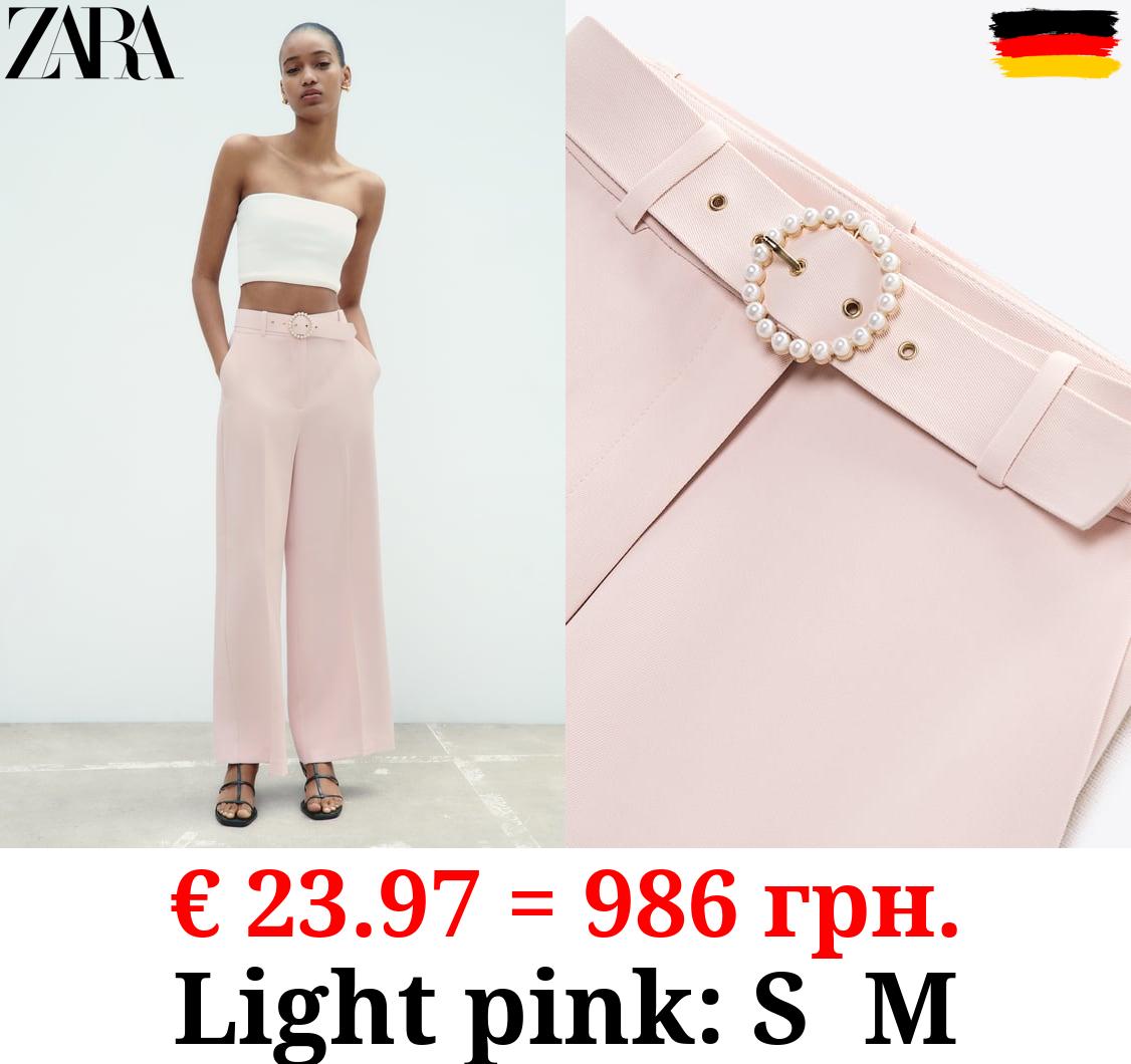 CULOTTES WITH BELT AND FAUX PEARLS