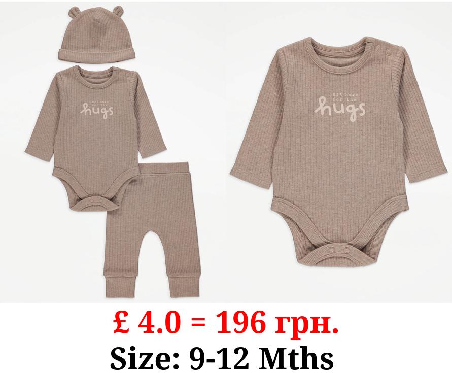 Oatmeal Hugs Rib Bodysuit Leggings and Hat Outfit