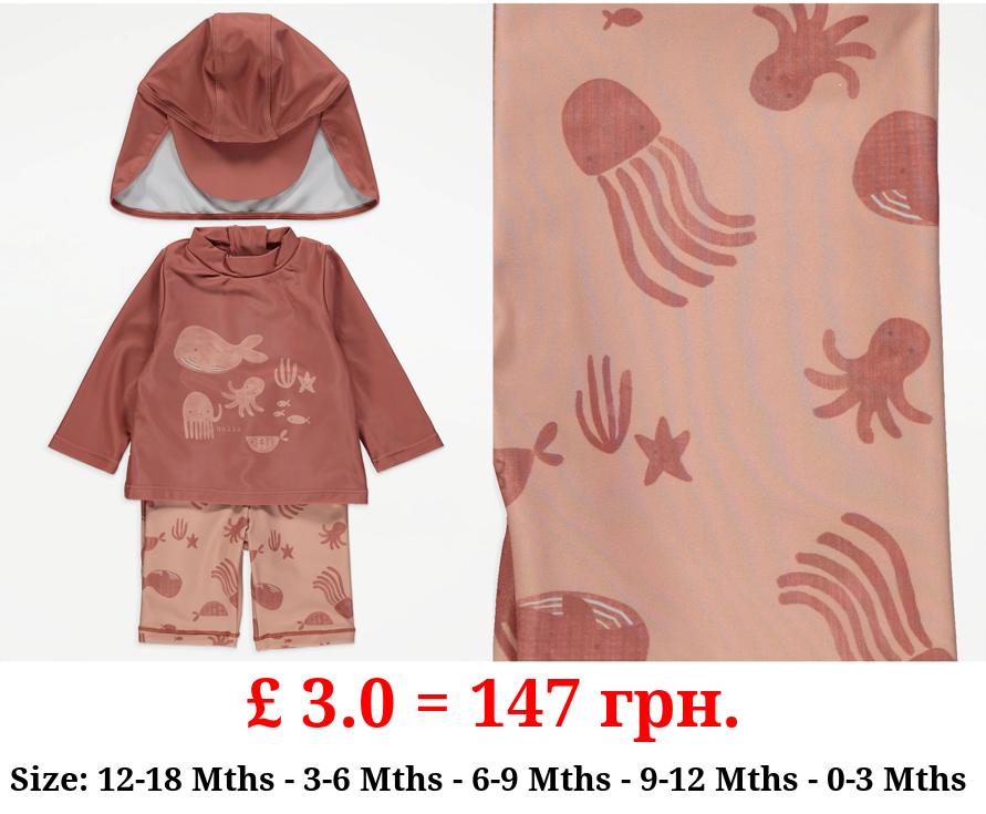 Rust Sea Animal Swim Vest Shorts and Hat Outfit