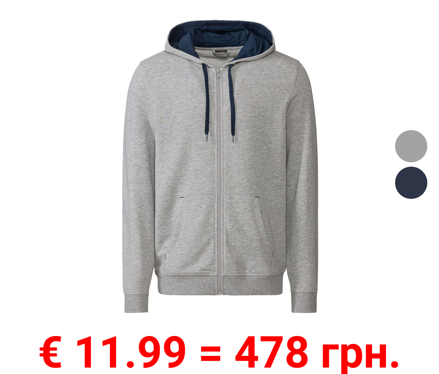 LIVERGY® Herren Sweatjacke, mit Baumwolle