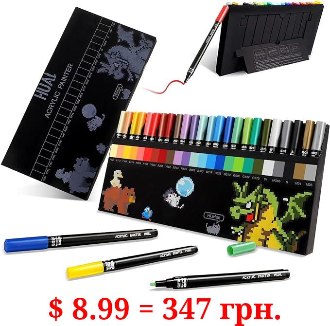 HUAL 24 Colors Acrylic Paint Pens for Rock Painting, Stone, Ceramics, Glass, Wood, Canvas, Fabric, Metal, Scrapbook Supplies, Christmas's Gift DIY, Art Supplie, Waterborne Markers Pen Set