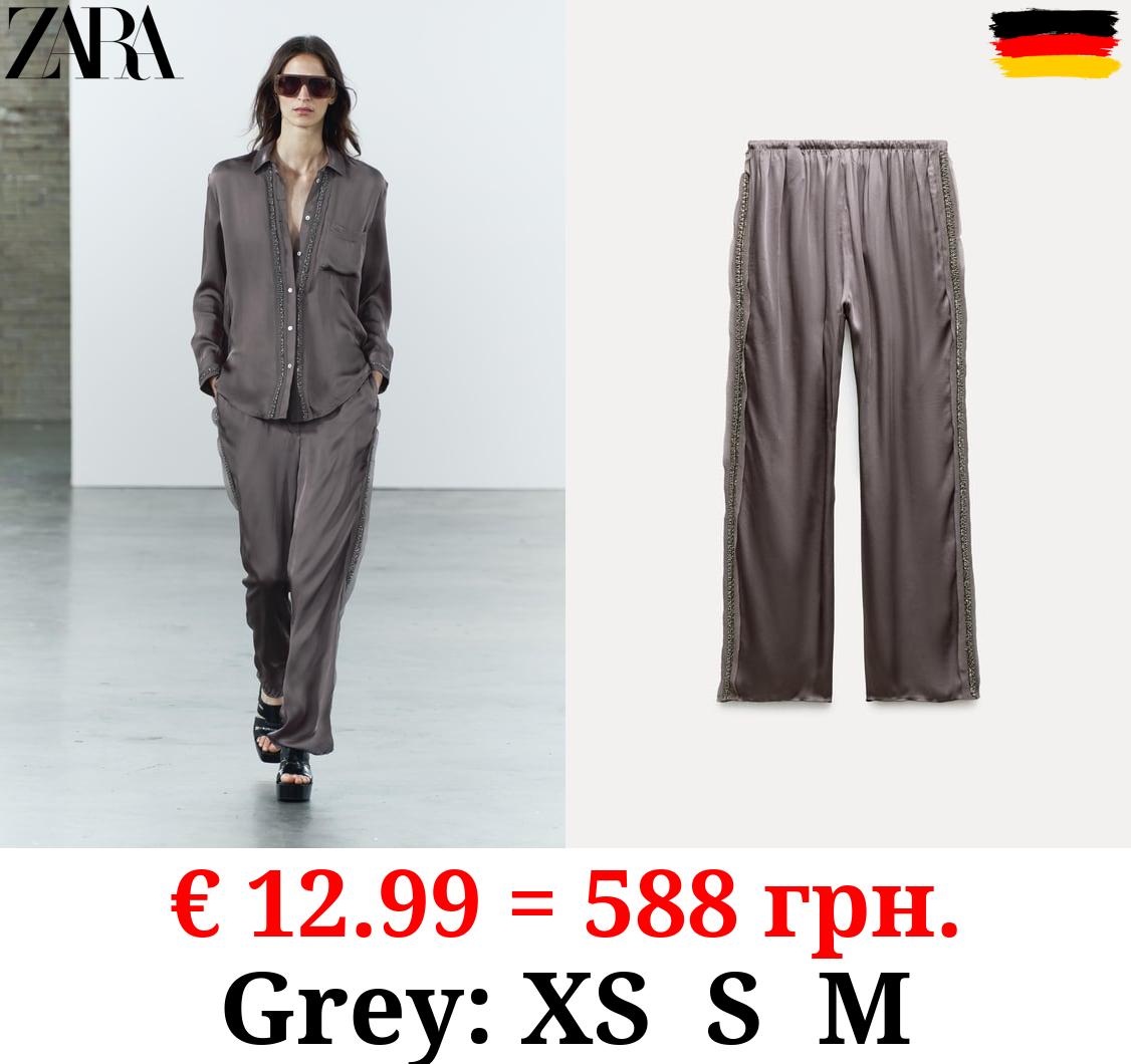 ZW COLLECTION EMBROIDERED SATIN TROUSERS