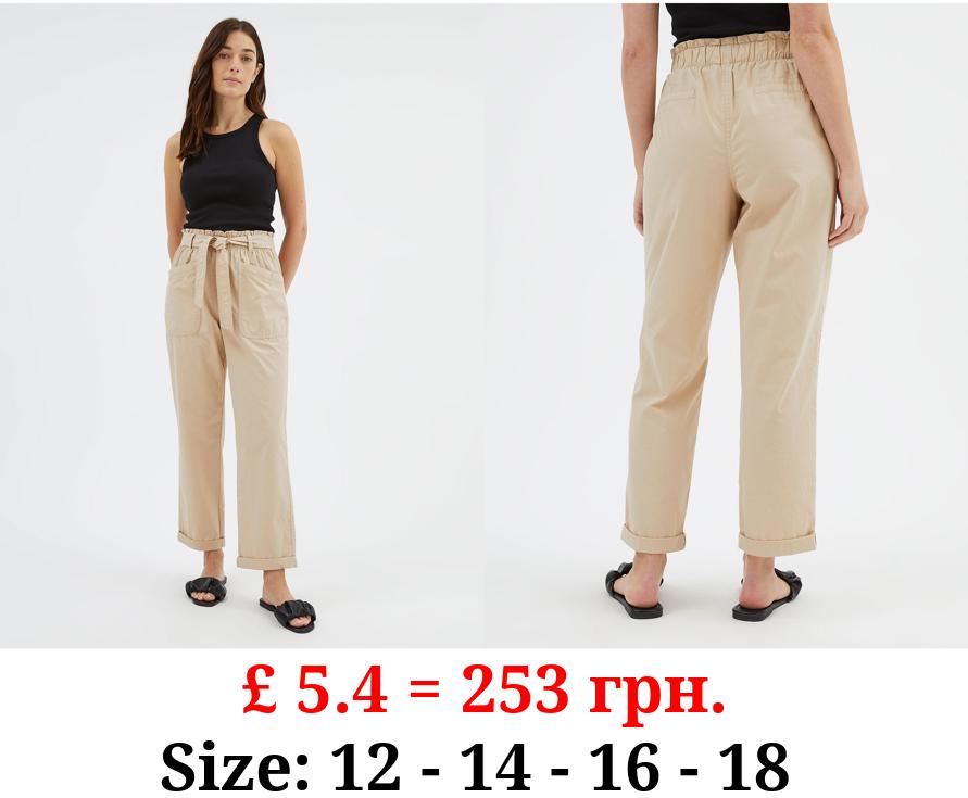 Neutral Casual Belted Woven Trousers