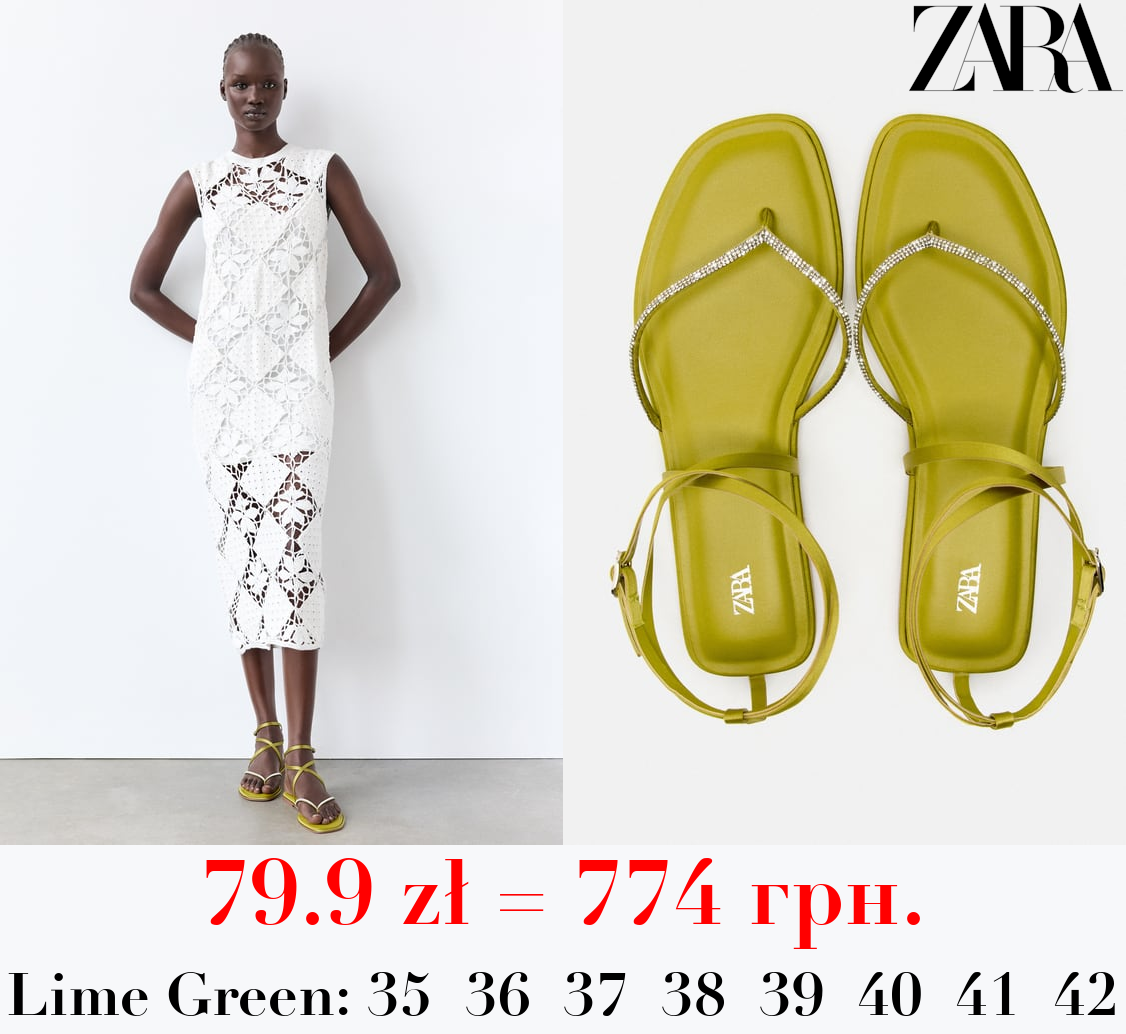 FLAT SLIDER SANDALS WITH RHINESTONES