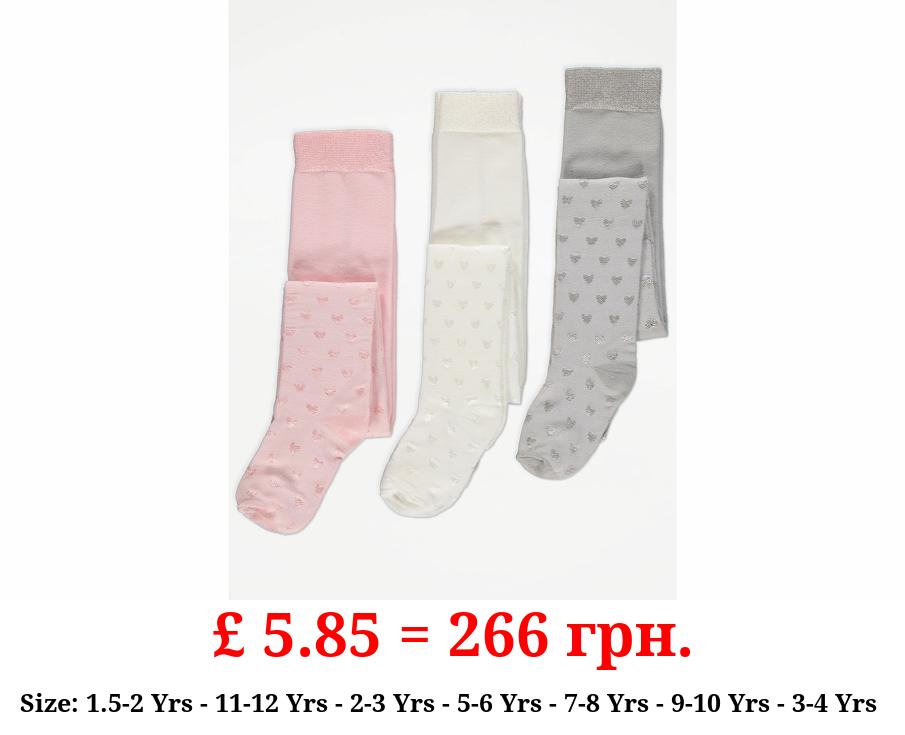Pink Heart Print Tights 3 Pack