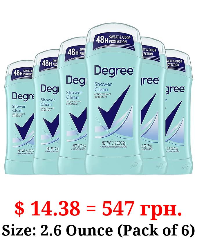 Degree Advanced Antiperspirant Deodorant Shower Clean, 48-Hour Sweat & Odor Protection Antiperspirant for Women with MotionSense Technology 2.6 oz(Pack of 6)(Packaging May Vary)