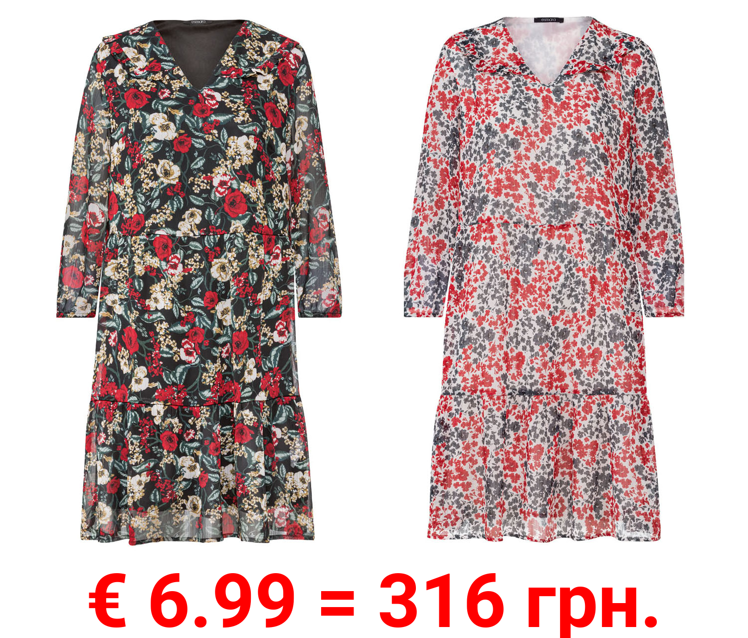 esmara® Damen Chiffonkleid, mit Rüschenbesatz