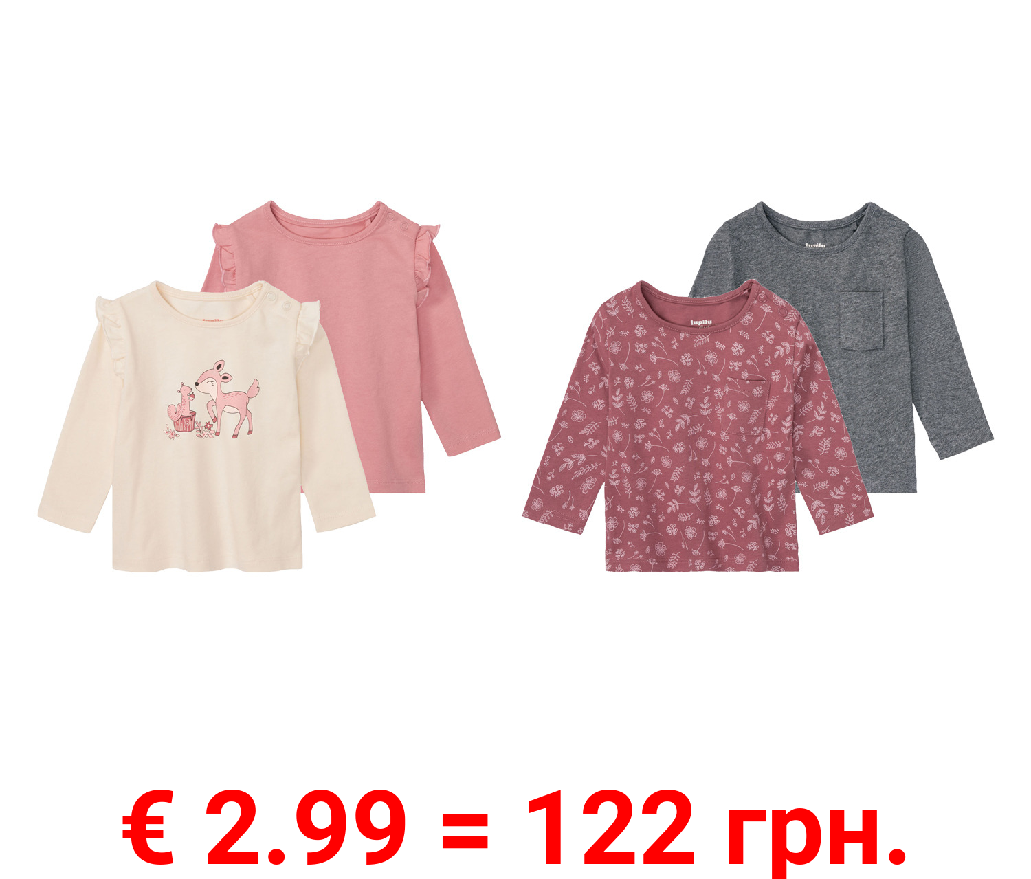 lupilu Baby Mädchen Langarmshirts, 2 Stück