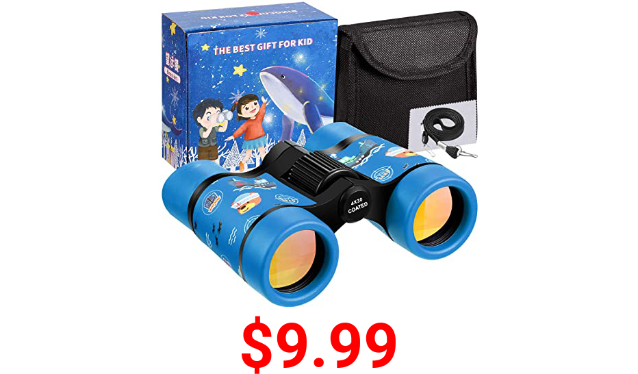 LTWQLing Toy Binoculars for Kids Best Gifts for 3-8 Years Boys Girls Rubber 4x30mm Children Binoculars for Bird Watching,Hiking,Birthday Presents for Kids,Travel,Camping （Blue Bear ）