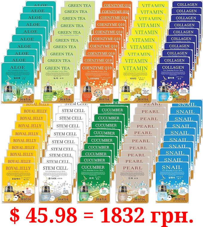 Orangeroses 100 Pcs Korean Essence Mask Sheets ( 10 x 10 Types) New Upgraded Formula and Mask Sheet with Release Paper, Korean Face Mask Skincare